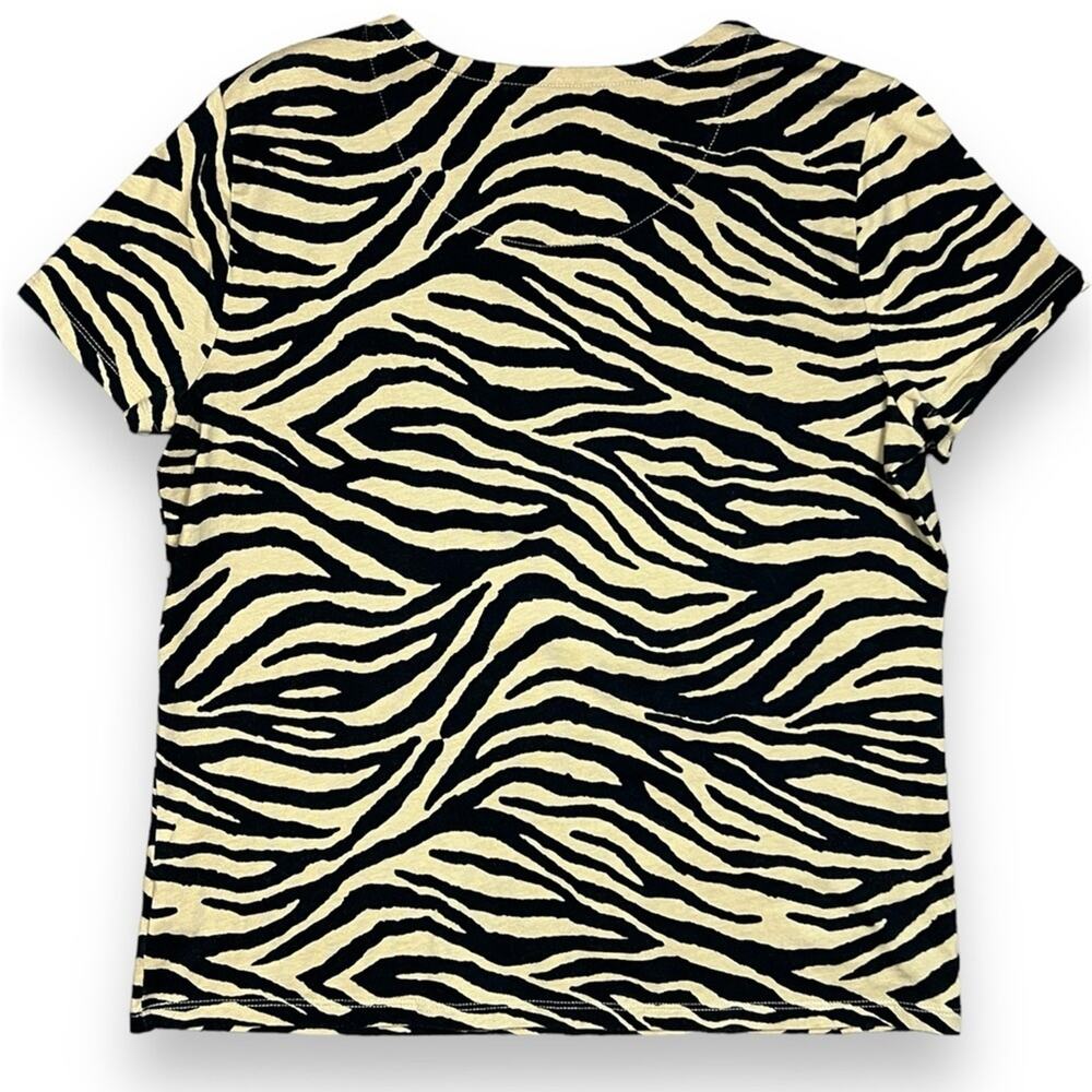 Lauren Ralph Lauren Women's Woven Cotton Black & Beige Tiger Stripe Tee, Size L - Picture 2 of 7